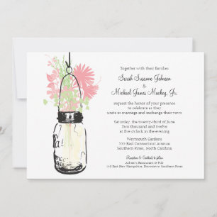 Convite Casamento de Mason Jar e Flores Selvagens