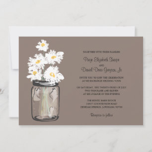 Convite Casamento de Mason Jar e White Daisies