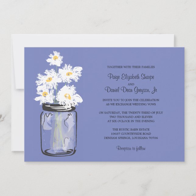Convite Casamento de Mason Jar e White Daisies (Frente)