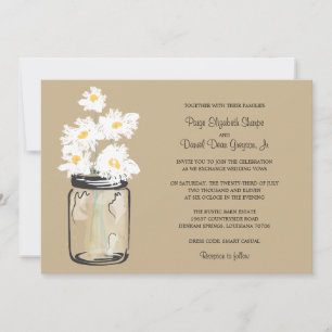 Convite Casamento de Mason Jar e White Daisies