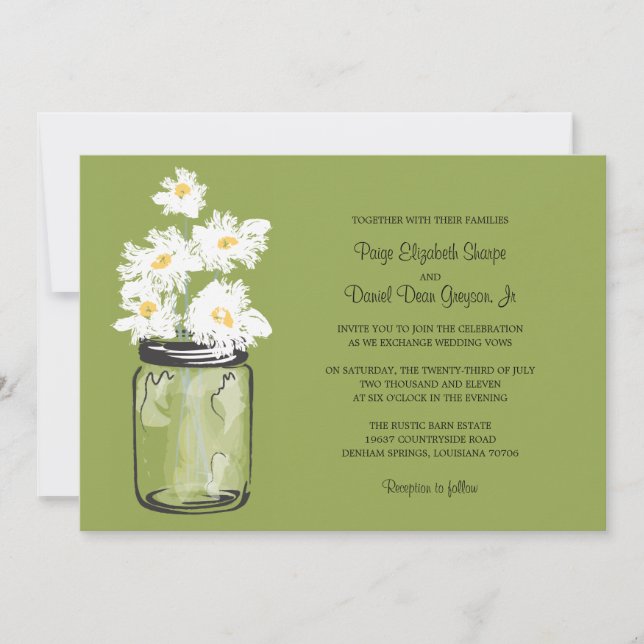 Convite Casamento de Mason Jar e White Daisies (Frente)