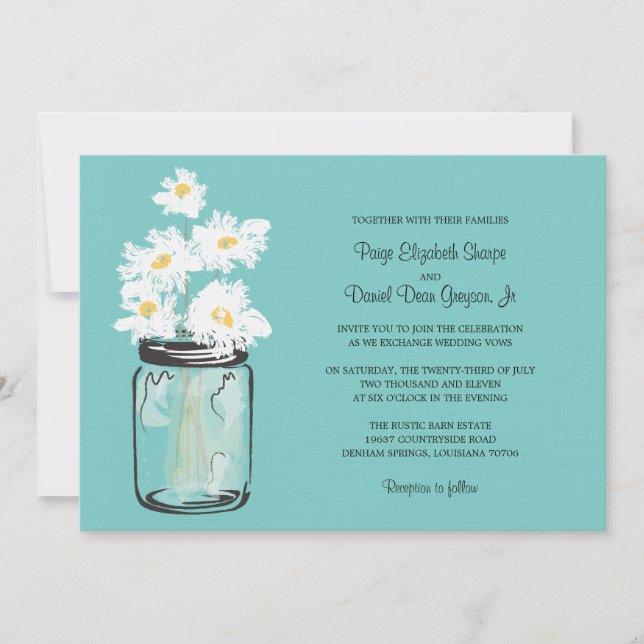 Convite Casamento de Mason Jar e White Daisies (Frente)