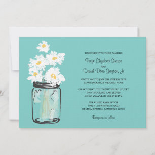 Convite Casamento de Mason Jar e White Daisies