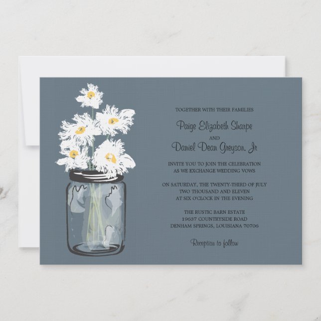Convite Casamento de Mason Jar e White Daisies (Frente)