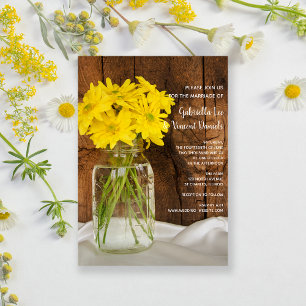 Convite Casamento de Mason Jar e Yellow Daisies Country