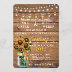 Convite Casamento de Mason Jar, no interior de Sunflower C