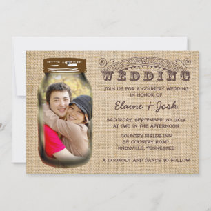 Convite Casamento de Mason Jar Rustic Burlap Country