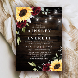 Convite Casamento de Mason Jar Themed Rosa Sunflower Burgu