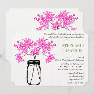 Convite Casamento de Mason Jar Wildflower, Rosa-Brilhante