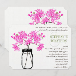 Convite Casamento de Mason Jar Wildflower, rosa-quente