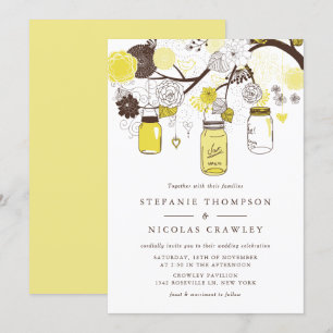 Convite Casamento de Mason Jars de Pé Amarelo