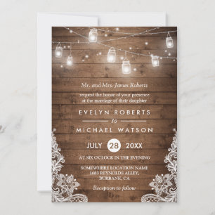 Convite Casamento de Mason Jars Lights