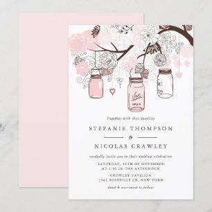 Convite Casamento de Mason Jars, Pink-Blush