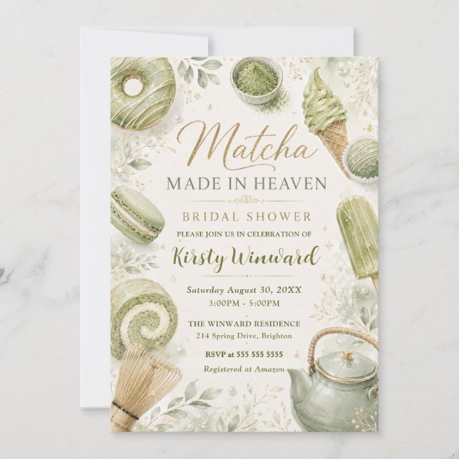 Convite Casamento de Matcha Feito no Céu Chá de Noiva (Frente)