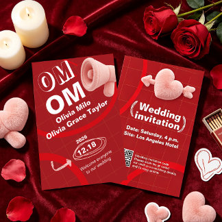 Convite Casamento de material felpudo vermelho profundo