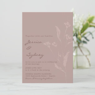 Convite Casamento de Mauve Dusty Com Script Botânico Simpl