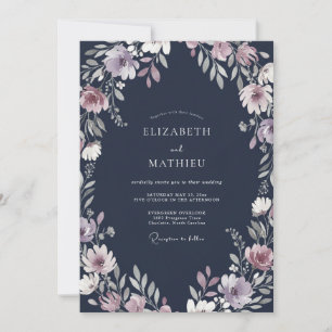 Convite Casamento de Meio da Noite com Amethyst e Flores S