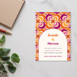 Convite Casamento de meio século Retro Arch Purple Orange