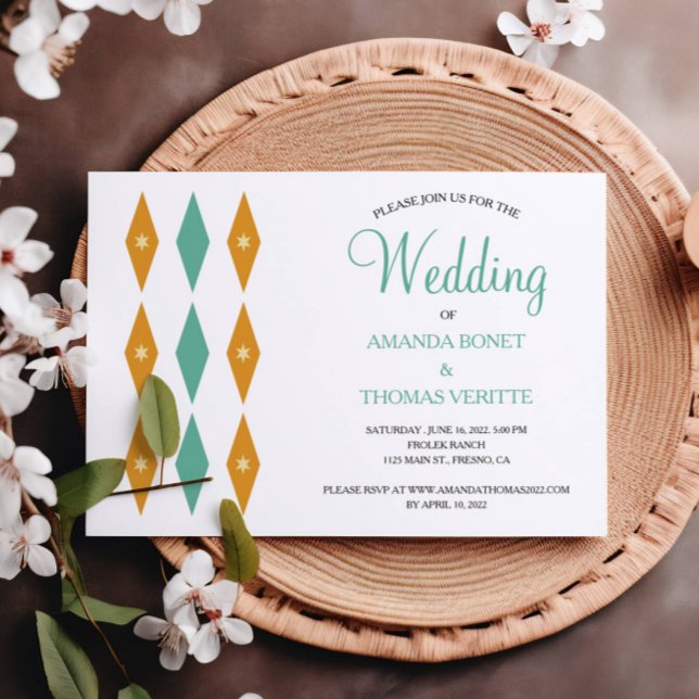 Convite Casamento de Meio século Turquesa Orange Diamond S (Criador carregado)