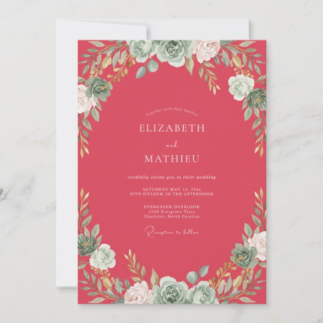Convite Casamento de Melancia, Salva e Eucalipto (Frente)
