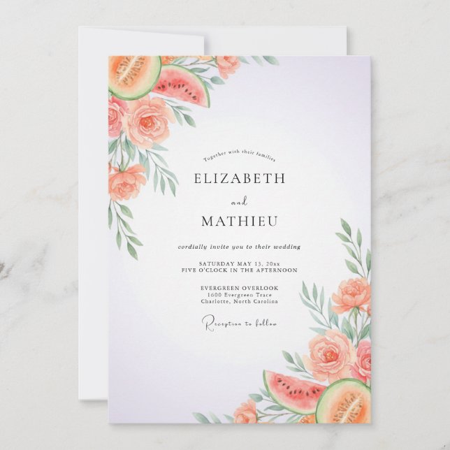 Convite Casamento de Melão Coral Eucalipto (Frente)