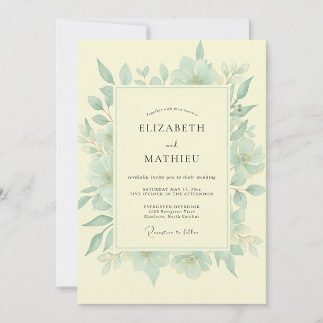 Convite Casamento de Menta Eucalipto e Manteiga (Frente)