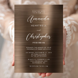 Convite Casamento de Metal Polido Bronze em Letra de Forma