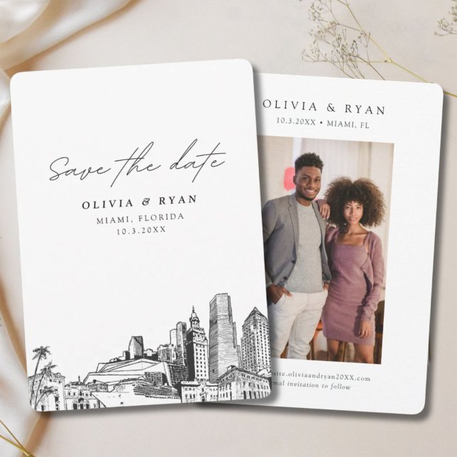 Convite Casamento de Miami Salve o Centro de Data (Miami Wedding Save the Date Downtown Wedding Invitation
)