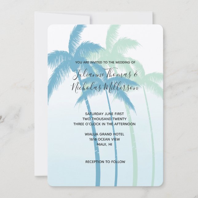 Convite Casamento de Mint Blue Tropical Palm Trees (Frente)