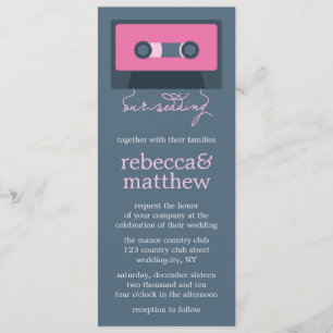 Convite Casamento de Mixtape Retro Azul e Rosa