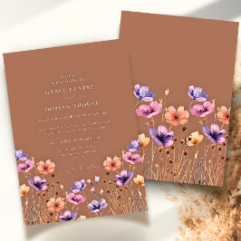 Convite Casamento de Mocha Terracotta Rustic Boho Wildflow