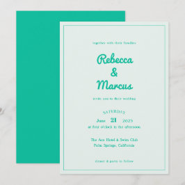 Convite Casamento de Modern Emerald Mint Retro Vibes