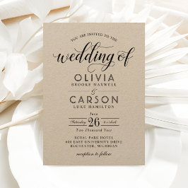 Convite Casamento de Modern Kraft e Script Negro