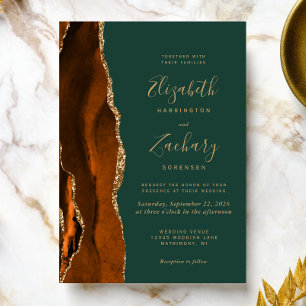 Convite Casamento de Modern Rust Emerald Green Agate
