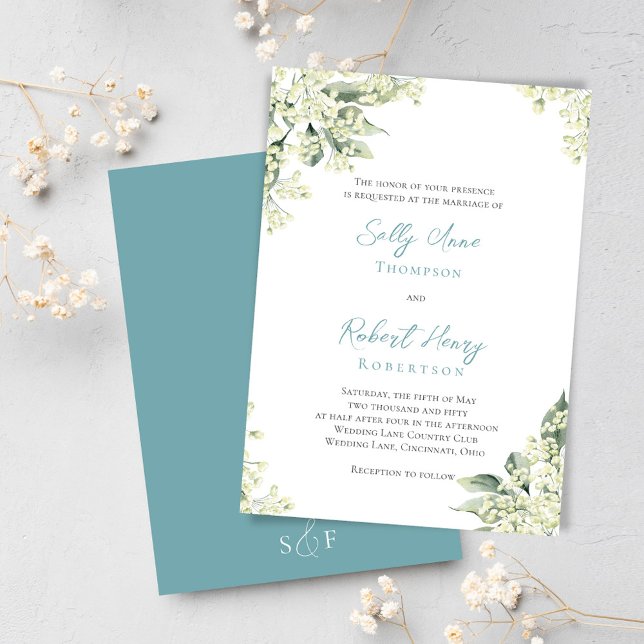 Convite Casamento de Mola Azul Floral Verde (Wedding beautiful peach floral invitations. )