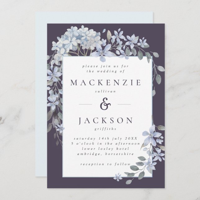 Convite Casamento de Mola Fluvial Azul e Marinho (Frente/Verso)