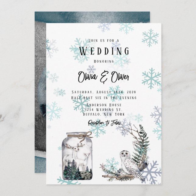 Convite Casamento de Molas de Vedação de Neve de inverno (Frente/Verso)