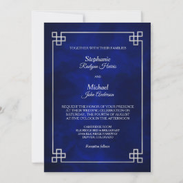Convite Casamento de Moldura Azul Elegante