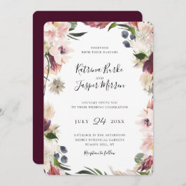 Convite Casamento de Moldura Botânica de Blush Plum