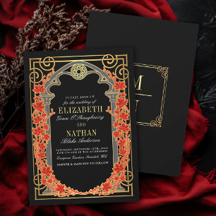 Convite Casamento de Moldura de Catedral Gótica Elegante d