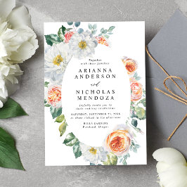 Convite Casamento de Moldura de Oval Floral Branco e Pêsse