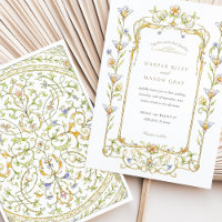 Casamento de Moldura de Rococo Floral Watercolor