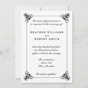Convite Casamento De Moldura Decorativa Elegante Preta E B