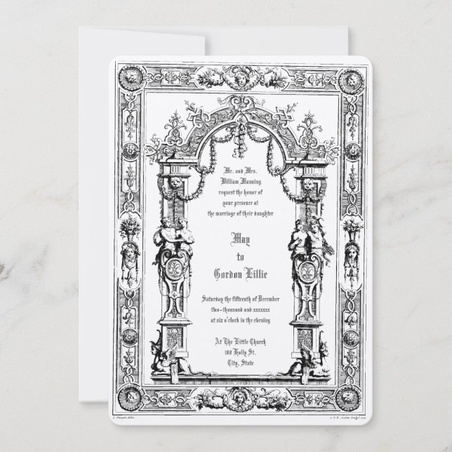 Convite Casamento de Moldura Dupla no Estilo Barroco Rococ (Frente)
