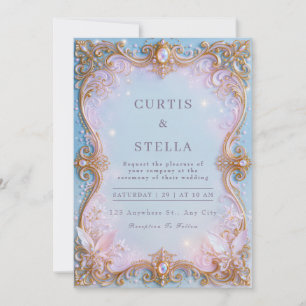 Convite Casamento de Moldura Filigrana Joia Fada Pastel