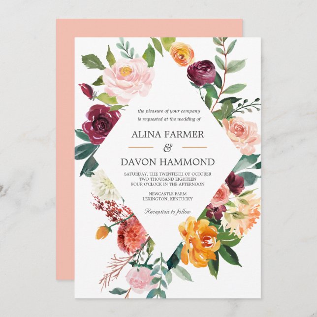 Convite Casamento de Moldura Floral Botânica da Toscana (Frente/Verso)