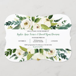 Convite Casamento de Moldura Floral Branco Elegante