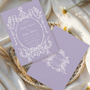 Convite Casamento de Moldura Floral Clássica Roxa