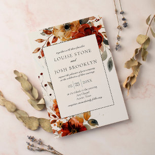 Convite Casamento de Moldura Floral de Autumn Elegante