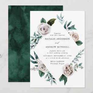 Convite Casamento de Moldura Floral de Rosas Brancas de Á